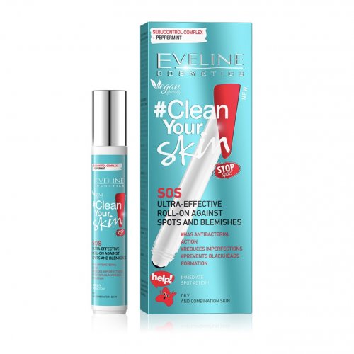 Creion roll-on de curatare a tenului, Eveline Clean Your Skin, SOS Ultra Effective, 15 ml